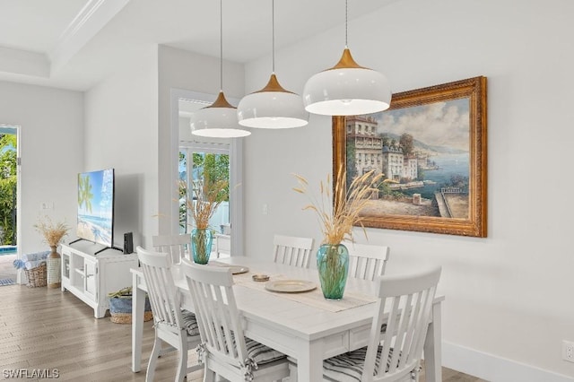 dining space featuring wood finished floors, baseboards, and a healthy amount of sunlight