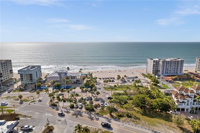 aerial view featuring a beach view and a water view