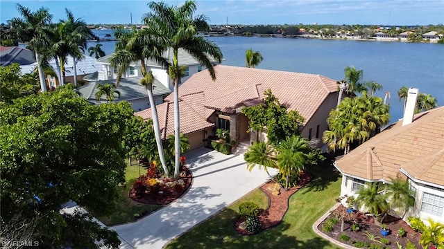 aerial view with a water view