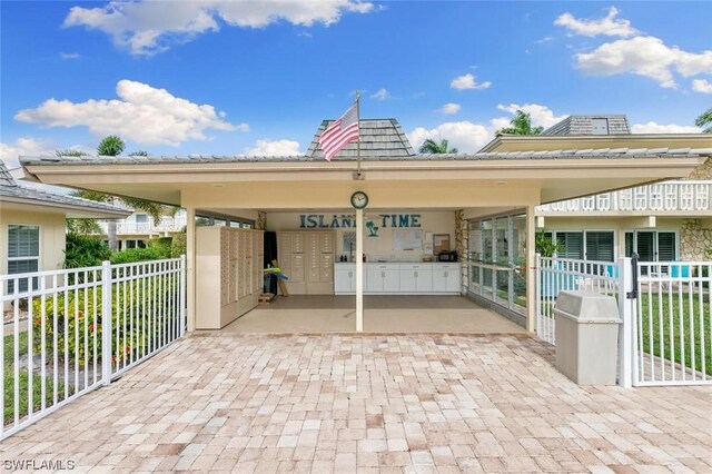 view of patio with mail boxes