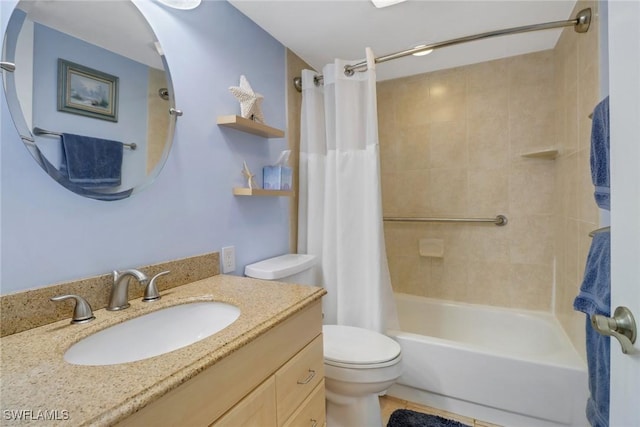 full bathroom featuring tile patterned flooring, vanity, toilet, and shower / bath combo