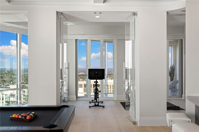 4101 Gulf Shore Blvd N Unit Ph-3, Naples, FL 34103 - exercise room with plenty of natural light, baseboards, wood finished floors, and pool table