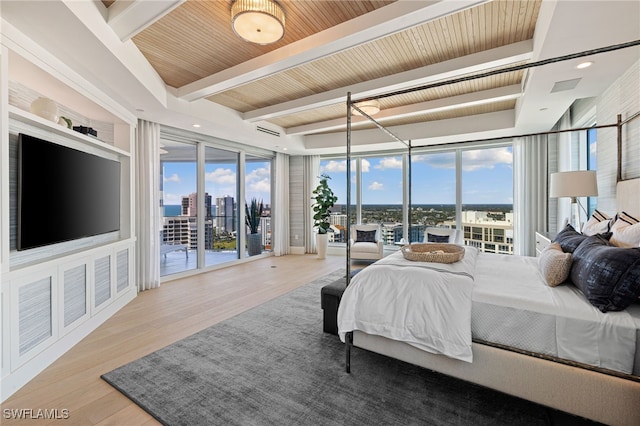 4101 Gulf Shore Blvd N Unit Ph-3, Naples, FL 34103 - bedroom with multiple windows, wooden ceiling, access to exterior, and wood finished floors