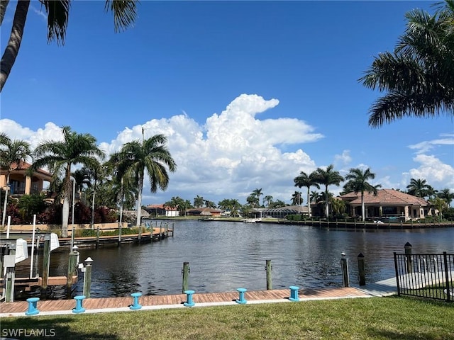 water view featuring a dock