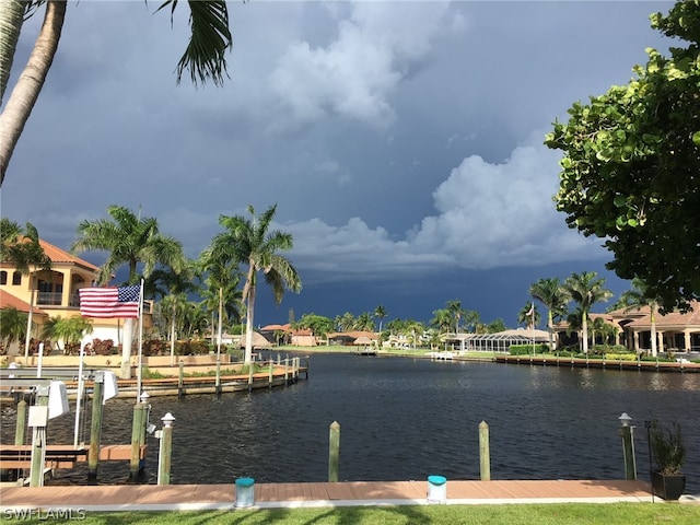 property view of water featuring a dock