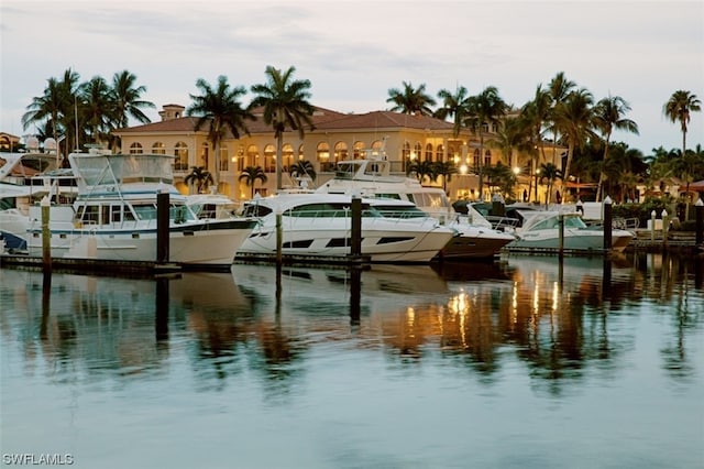 property view of water featuring a dock