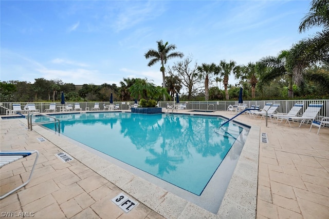 view of swimming pool with a patio area