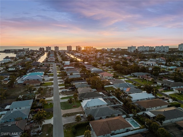view of aerial view at dusk