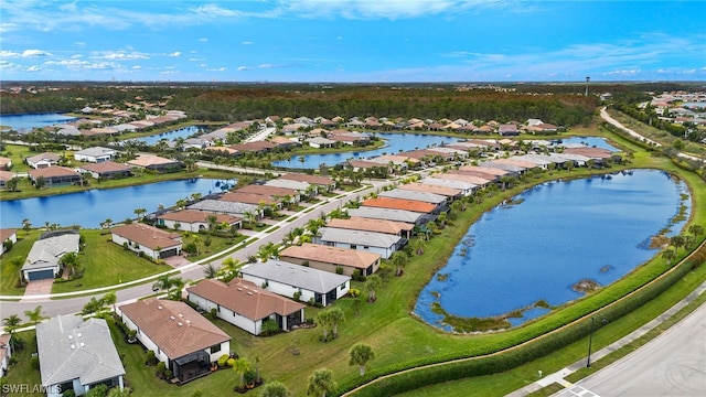 aerial view featuring a water view