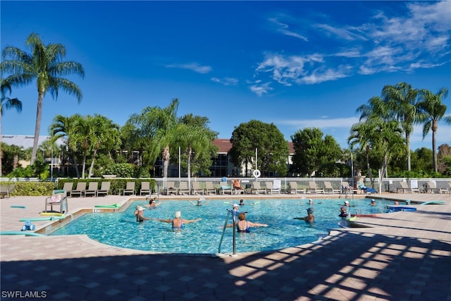 view of swimming pool featuring a patio