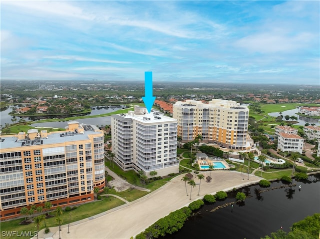 aerial view with a water view