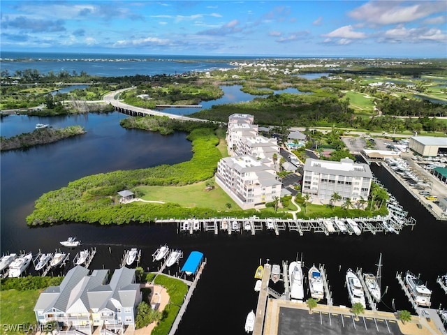 aerial view with a water view