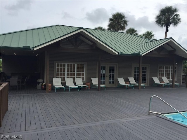 wooden deck with french doors