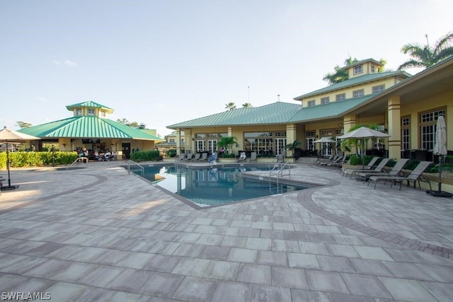 view of swimming pool with a patio area