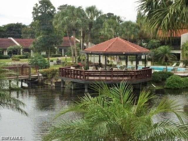 view of dock with a gazebo