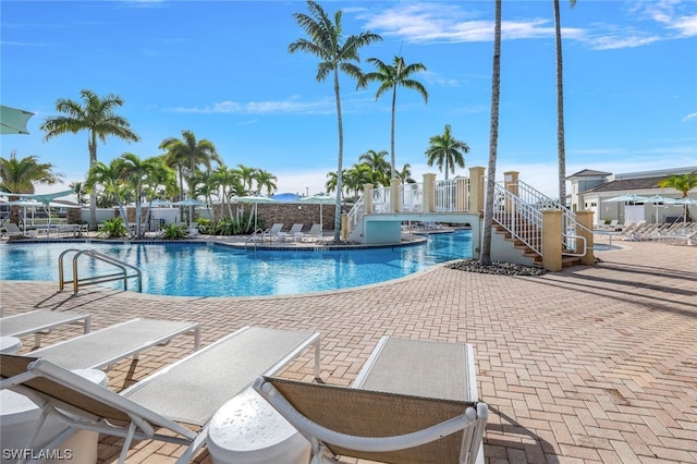 view of pool featuring a patio area