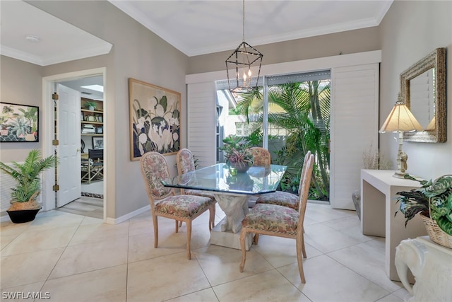 dining area featuring crown molding and light tile patterned floors