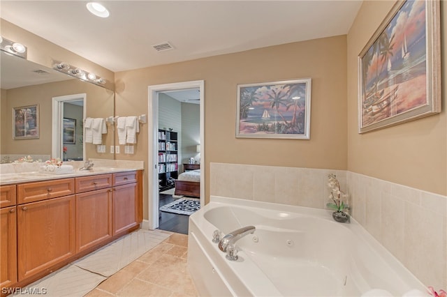 bathroom with tile floors and vanity