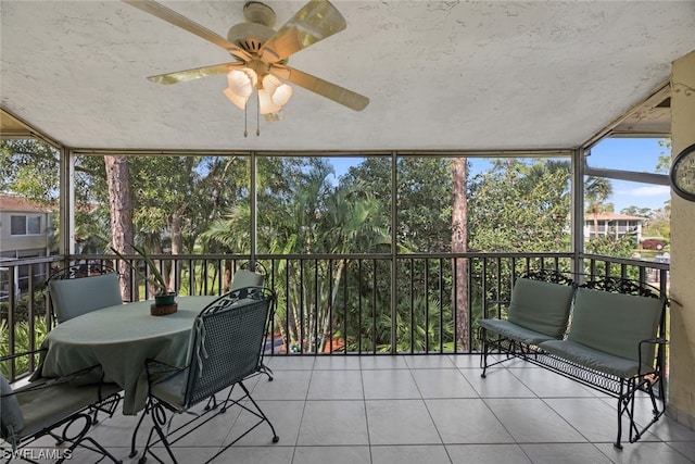 sunroom / solarium featuring ceiling fan