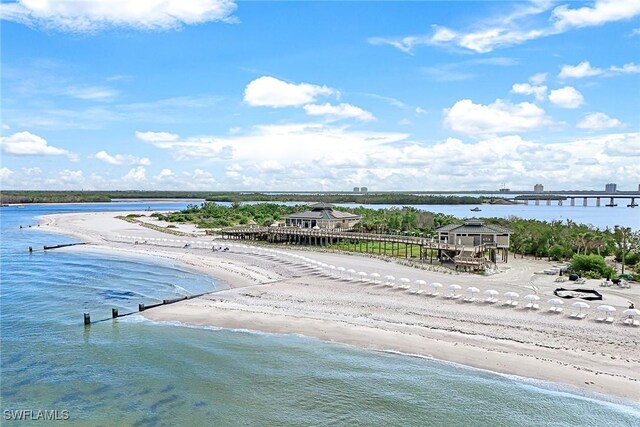 property view of water featuring a view of the beach