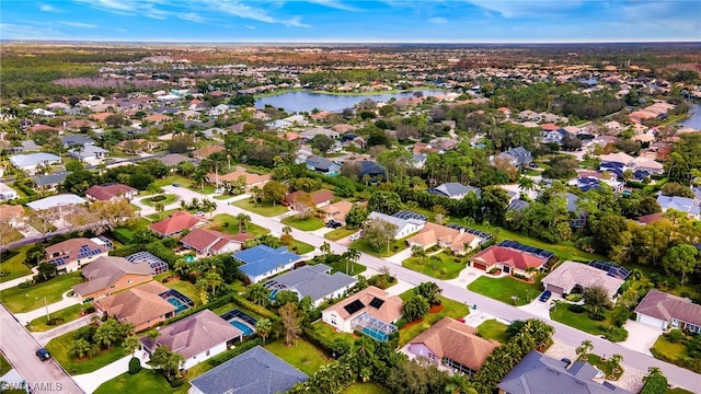 aerial view with a water view