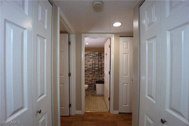 corridor featuring wood-type flooring