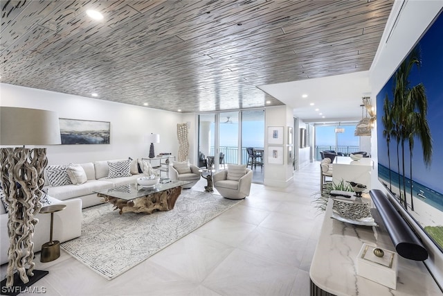 living room with light tile floors