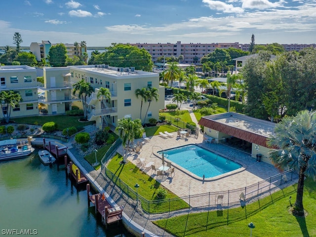 exterior space with a water view