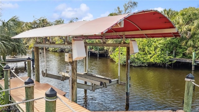 dock area with a water view