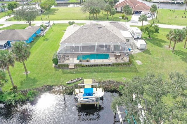 aerial view with a water view