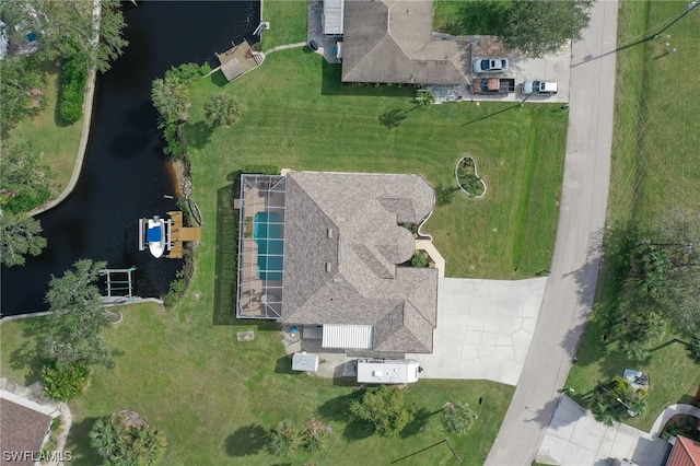 bird's eye view featuring a water view