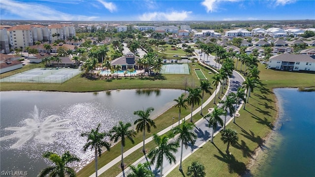 aerial view with a water view