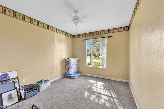 unfurnished room featuring ceiling fan and carpet floors