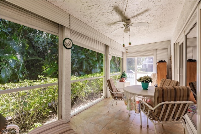 sunroom / solarium featuring ceiling fan