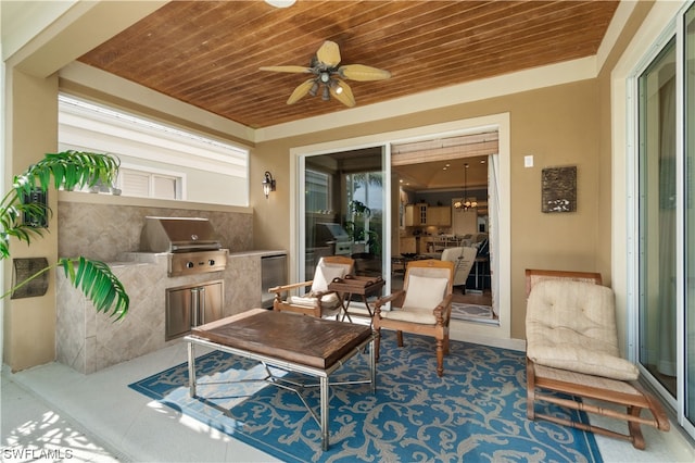 view of patio / terrace featuring ceiling fan, grilling area, and area for grilling