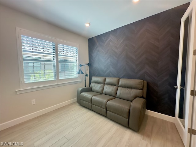 living room with light hardwood / wood-style floors