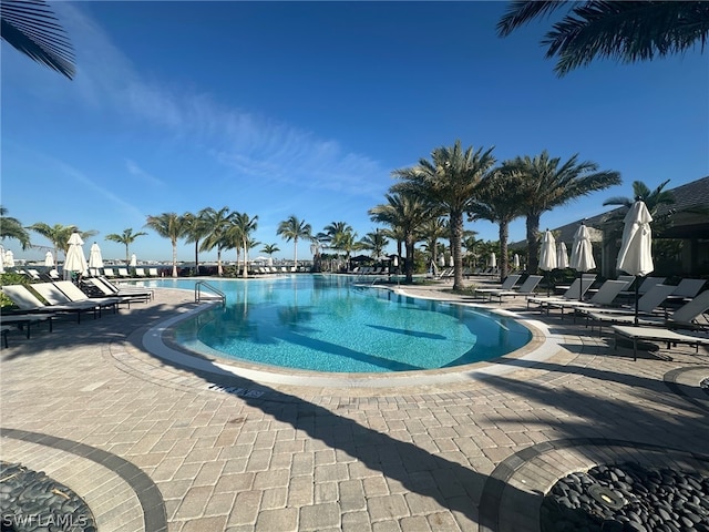 view of swimming pool featuring a patio