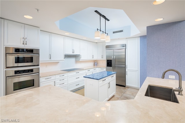 kitchen featuring white cabinetry, sink, light stone countertops, and appliances with stainless steel finishes