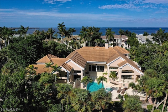 aerial view with a water view