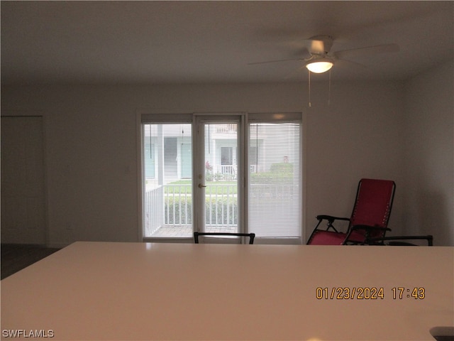 interior space with plenty of natural light and ceiling fan