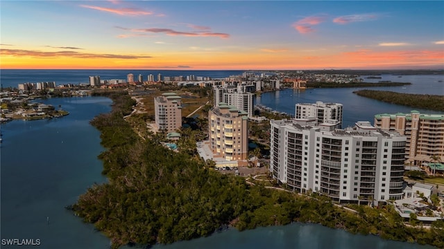 aerial view with a view of city and a water view