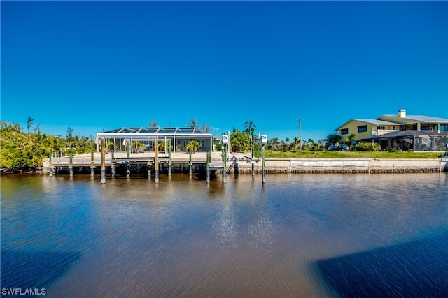 exterior space with a water view