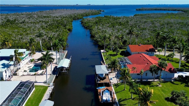 aerial view with a water view