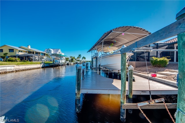 dock area with a water view