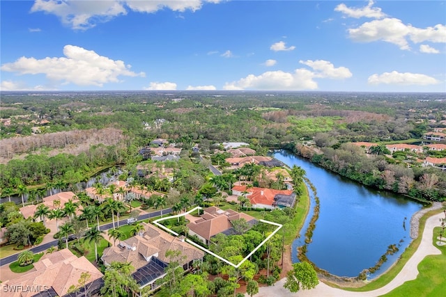 aerial view featuring a water view