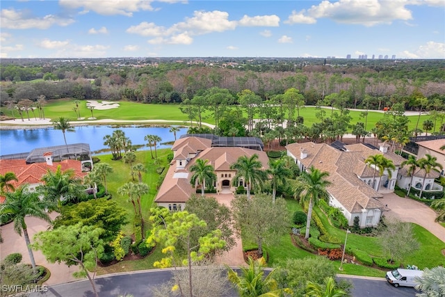 aerial view with a water view