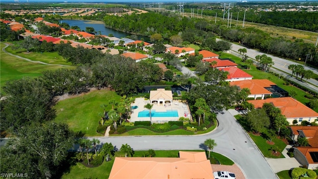 aerial view with a water view