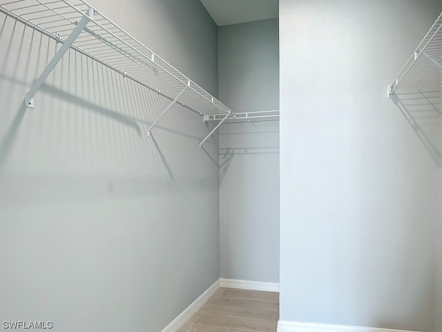 spacious closet featuring light hardwood / wood-style flooring