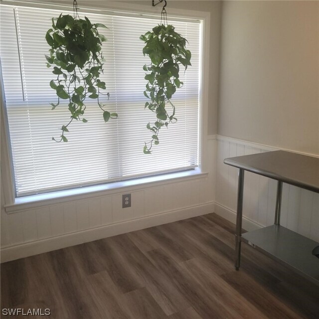 unfurnished dining area featuring dark hardwood / wood-style floors