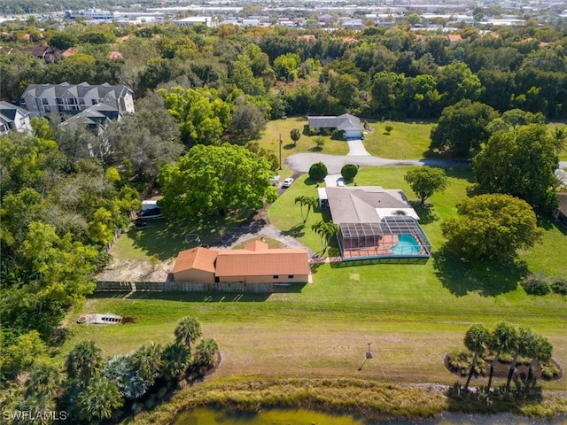 aerial view with a water view